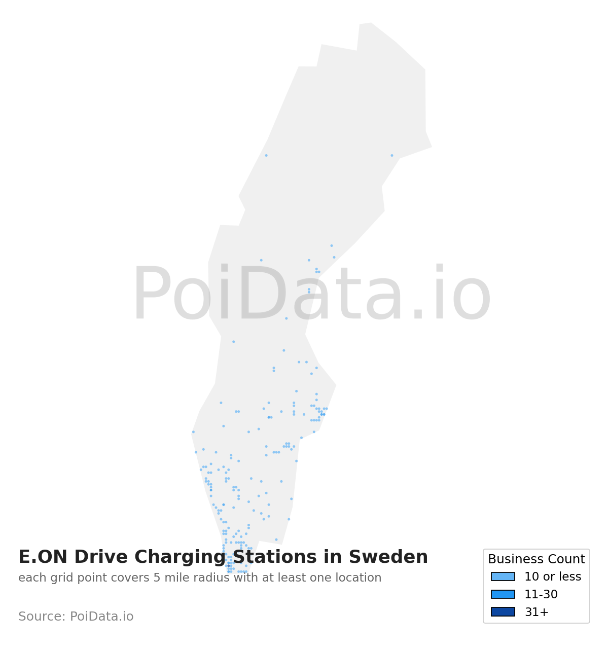 E.ON Drive Charging Station density map for Sweden