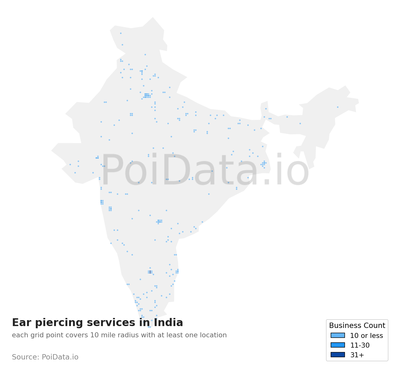 Ear piercing service density map for India