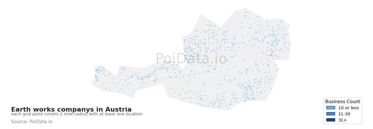 Earth works company density map for Austria