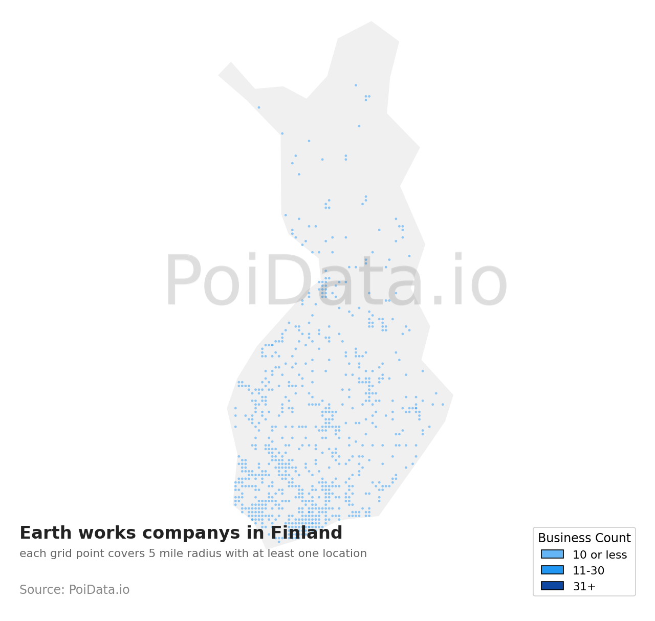 Earth works company density map for Finland