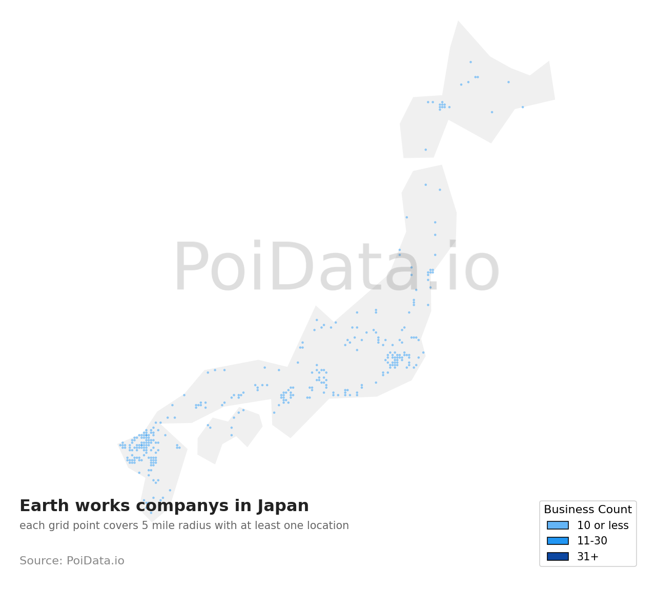 Earth works company density map for Japan
