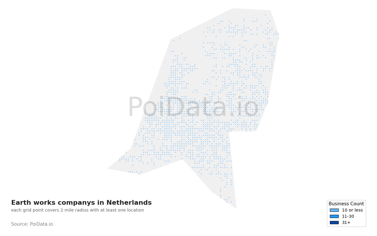 Earth works company density map for Netherlands