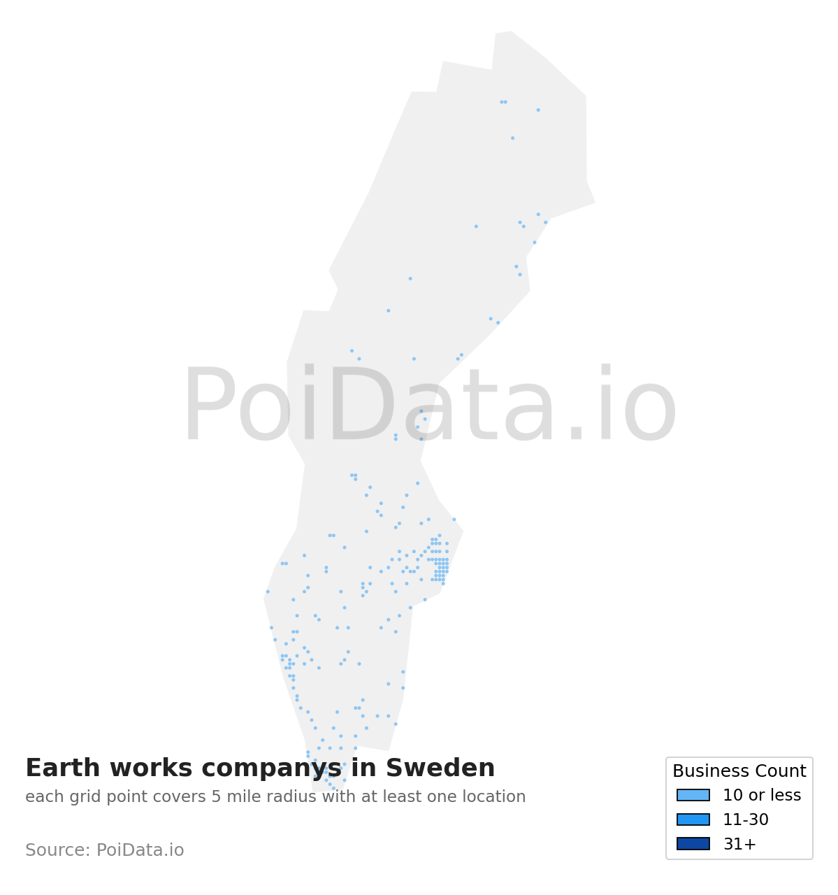 Earth works company density map for Sweden