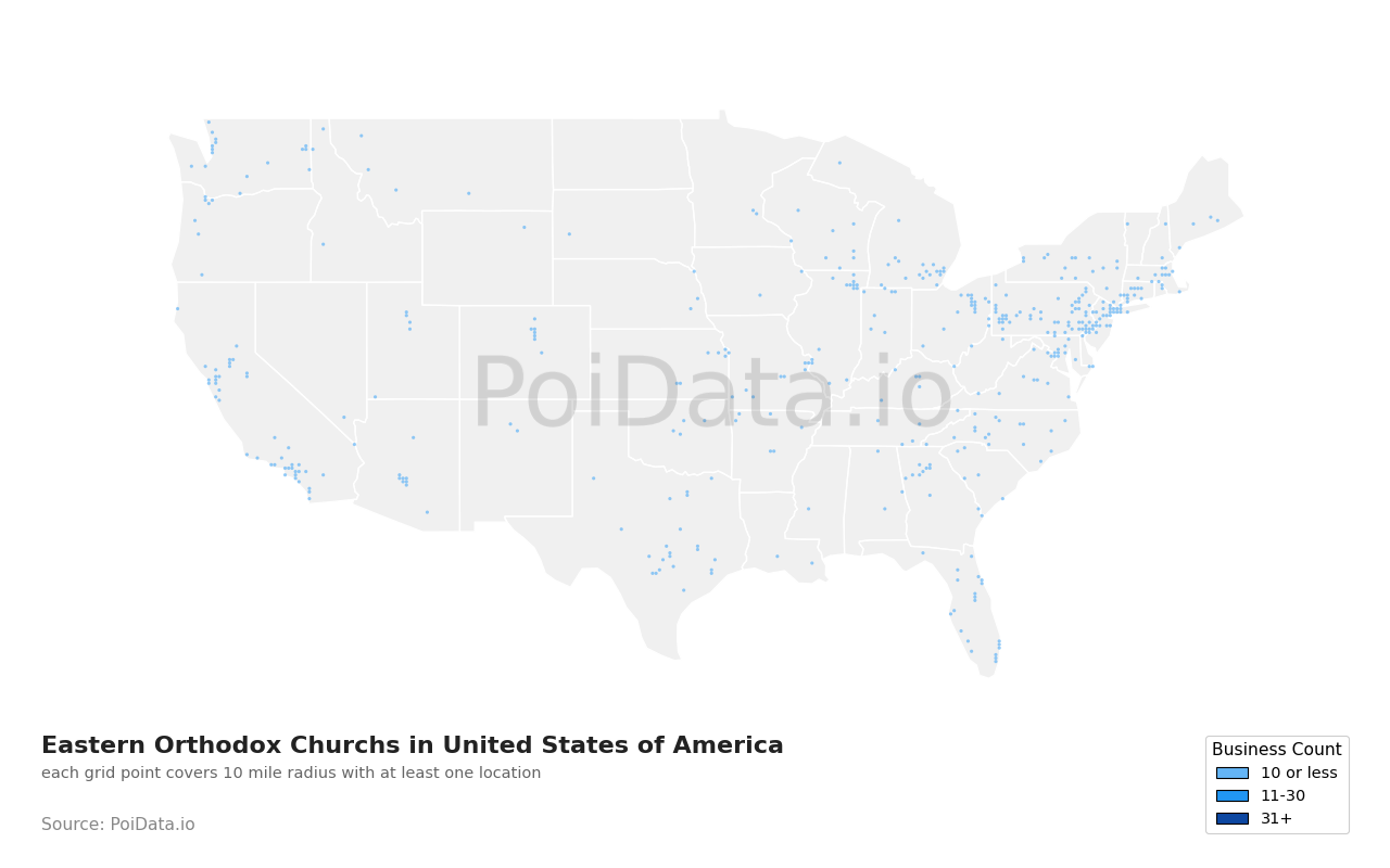 Eastern Orthodox Church density map for California, United States