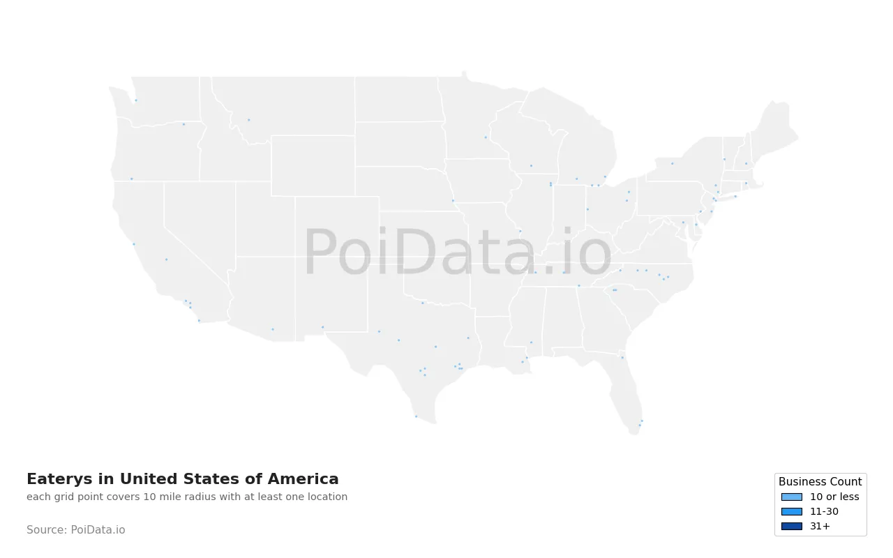 Eatery density map for United States