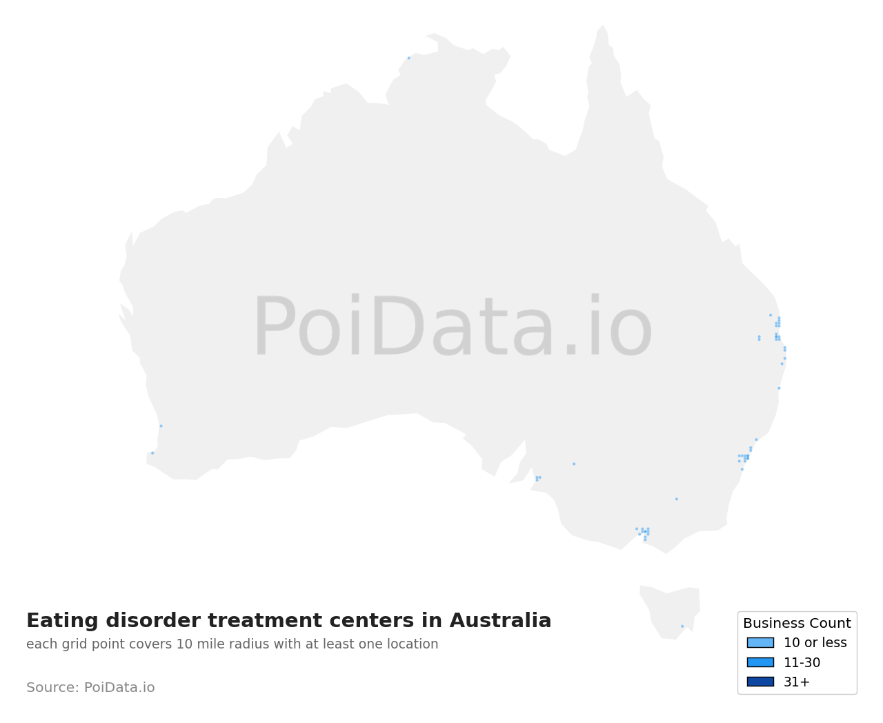 Eating disorder treatment center density map for Queensland, Australia