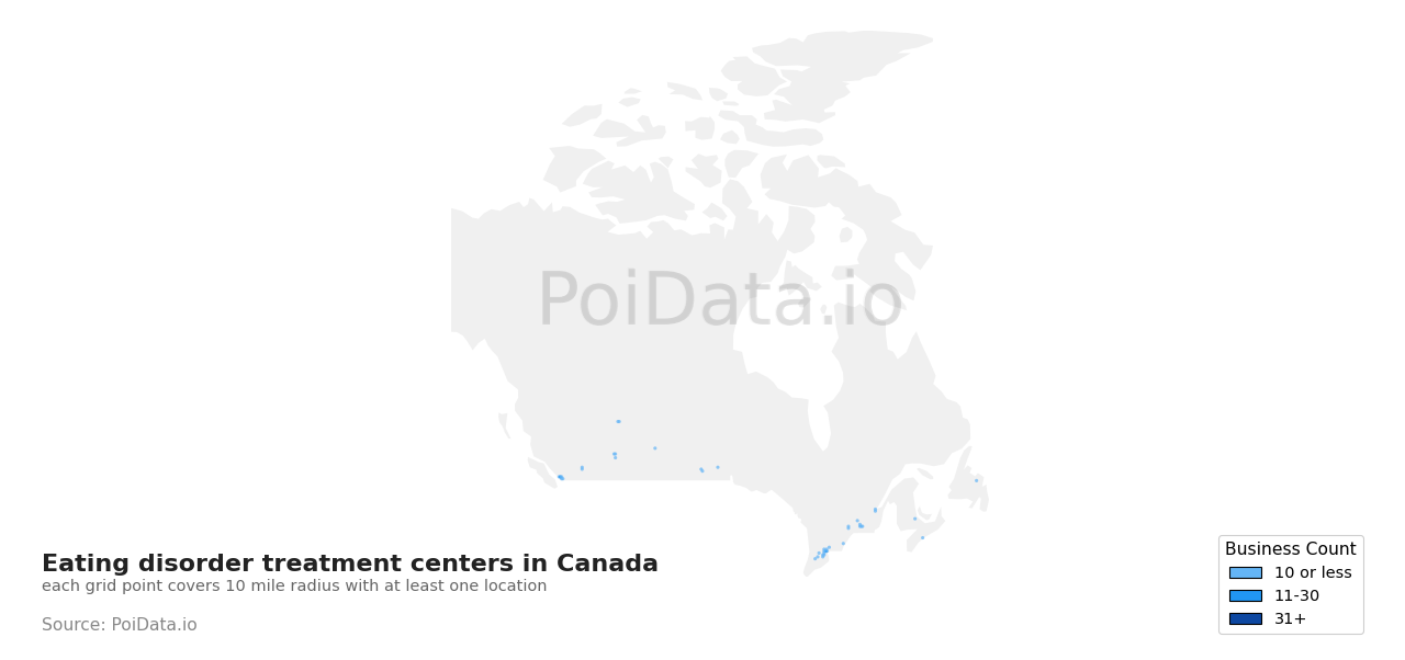 Eating disorder treatment center density map for Manitoba, Canada