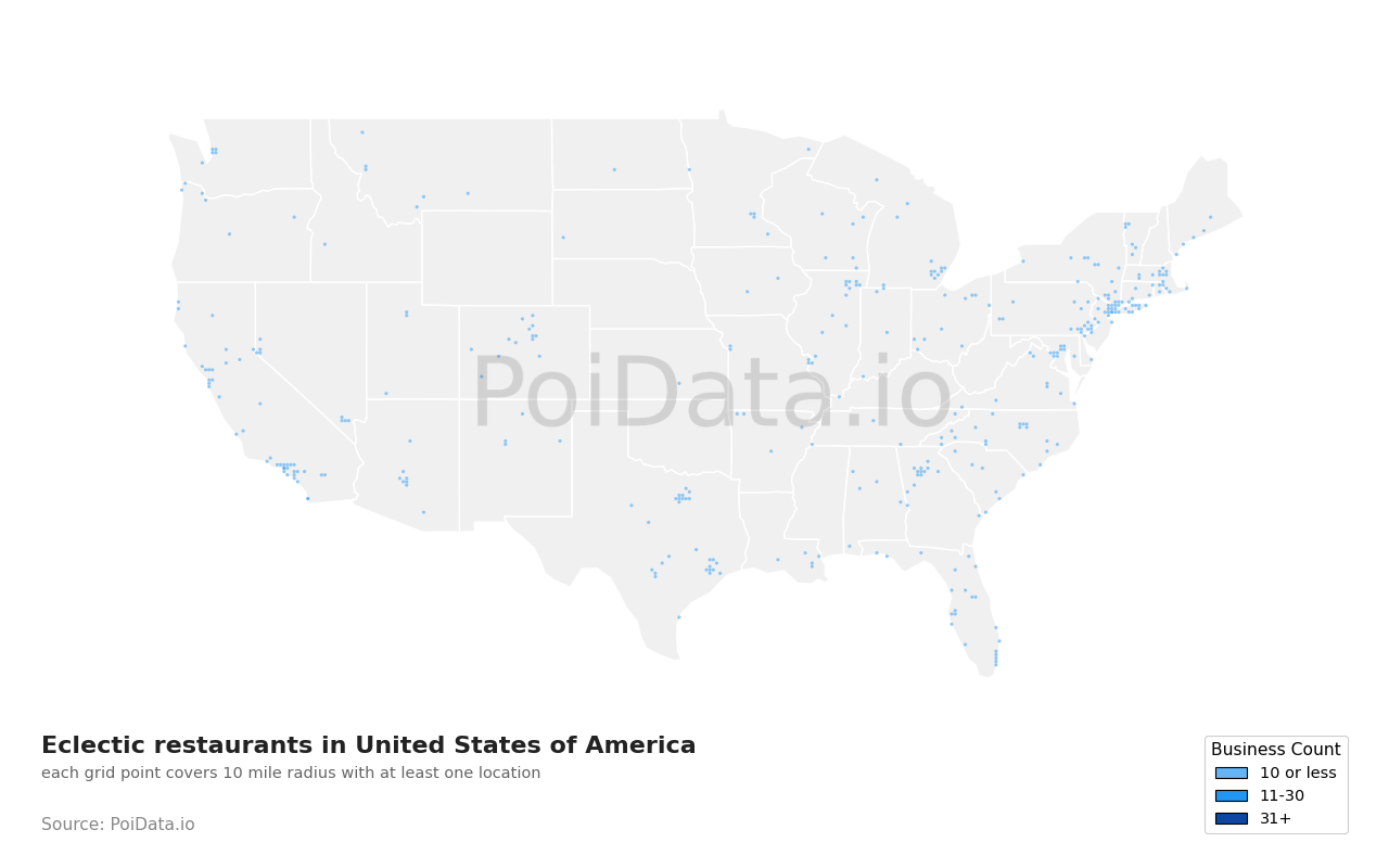 Eclectic restaurant density map for Colorado, United States