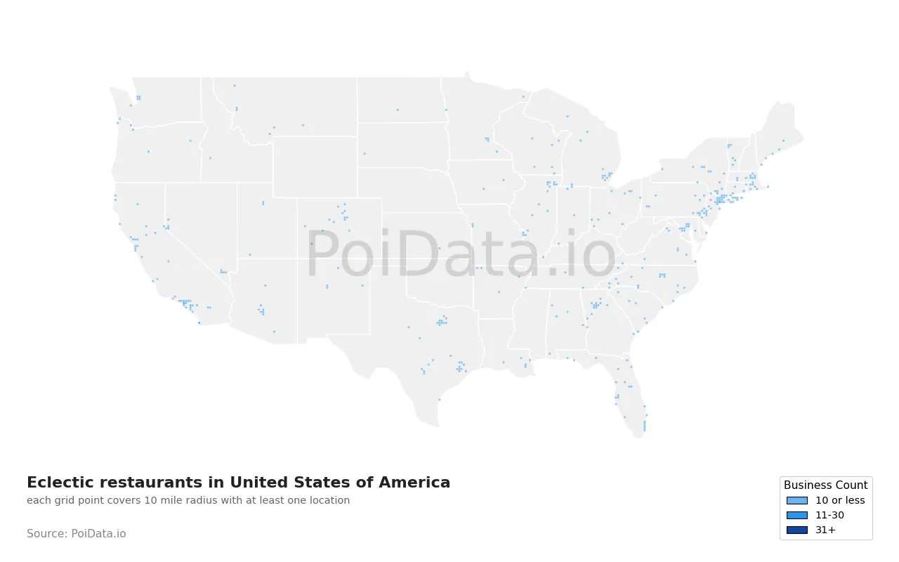Eclectic restaurant density map for United States