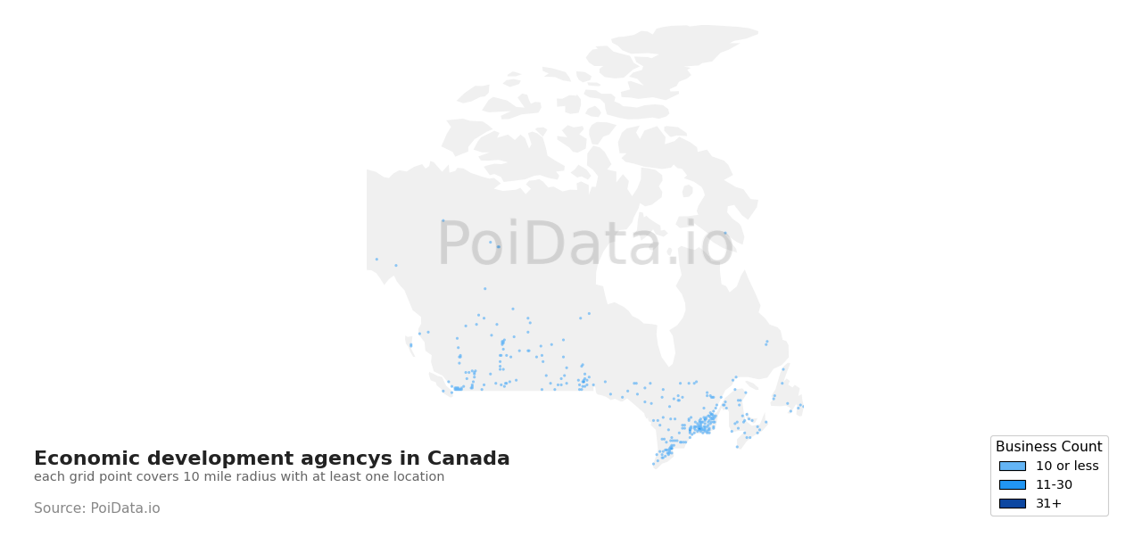 Economic development agency density map for New Brunswick, Canada