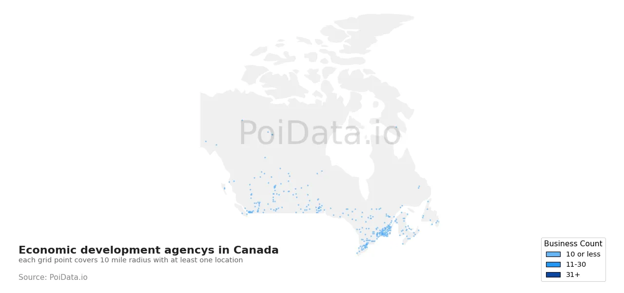 Economic development agency density map for Canada