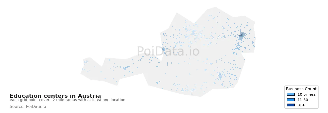 Education center density map for Austria