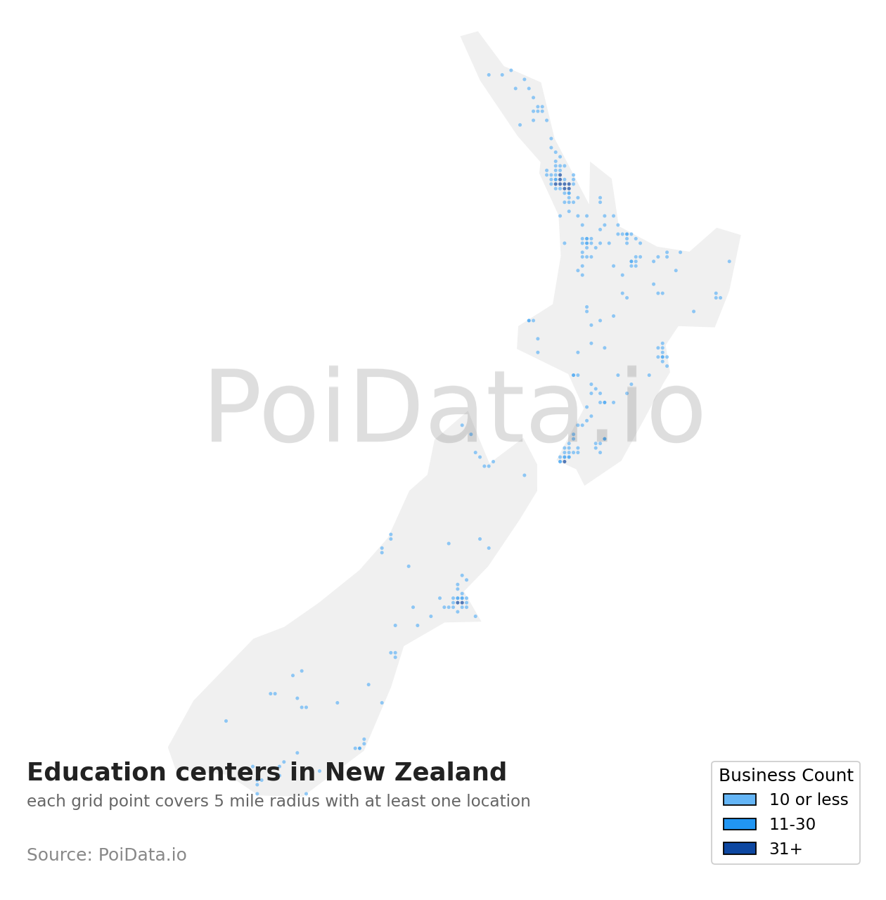 Education center density map for New Zealand