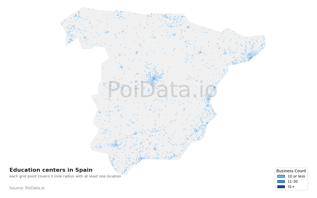 Education center density map for Spain