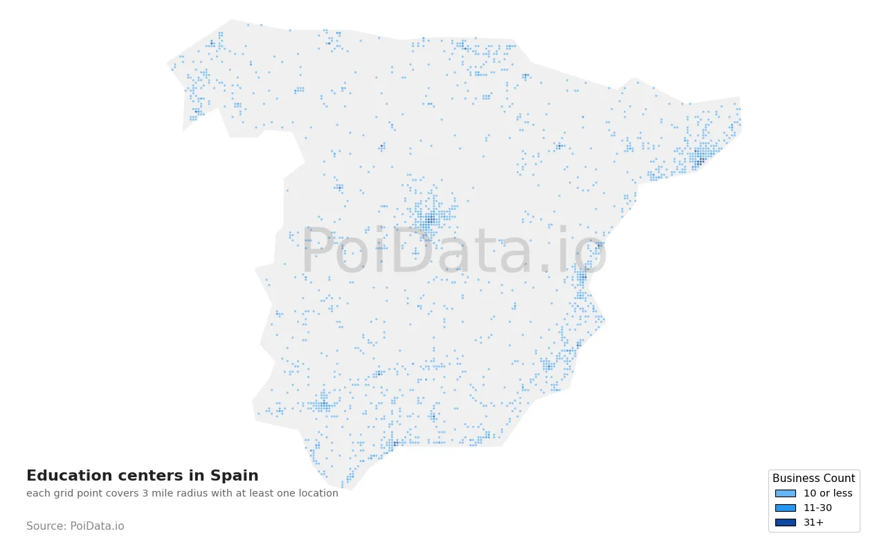 Education center density map for Spain