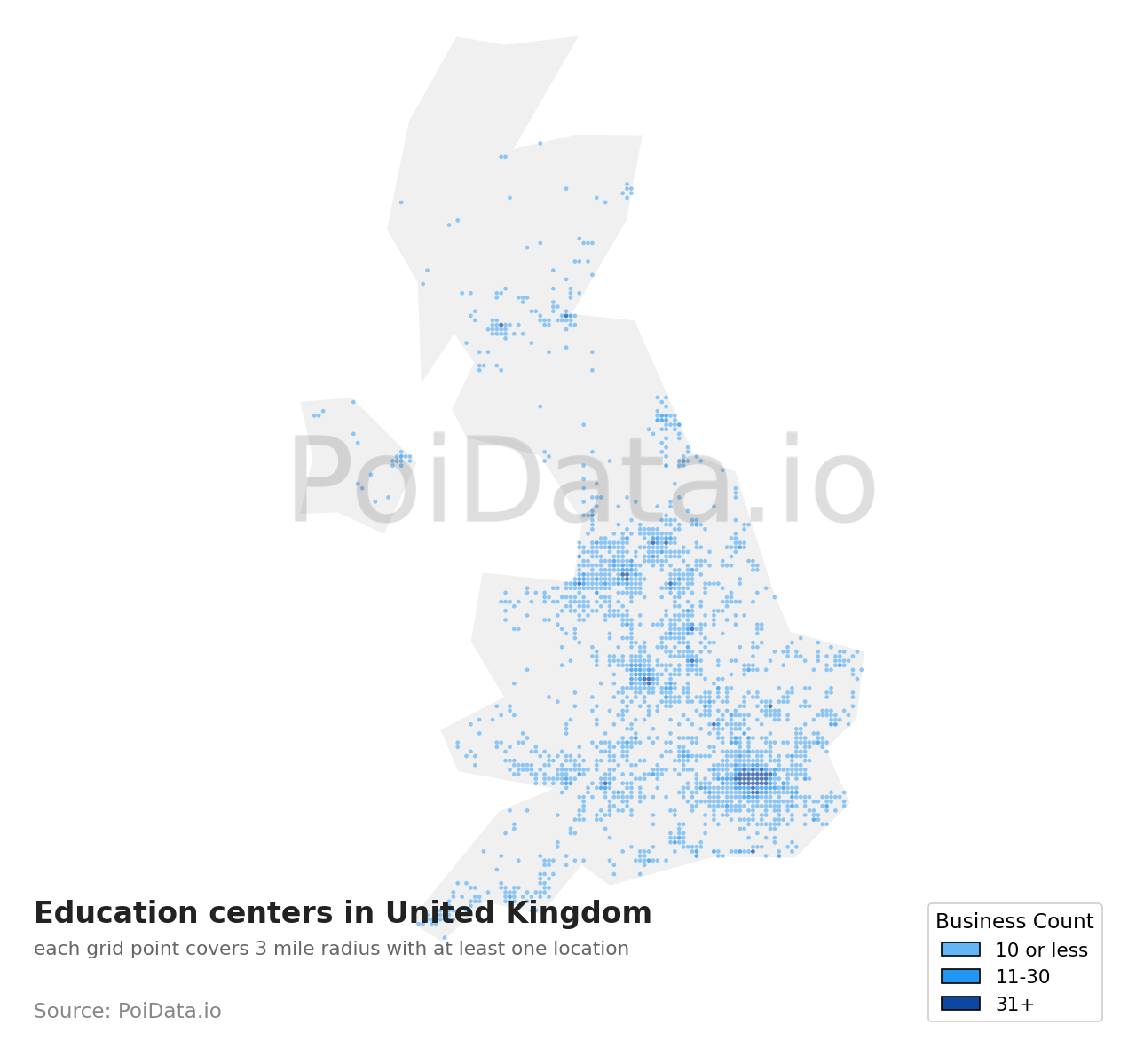 Education center density map for United Kingdom