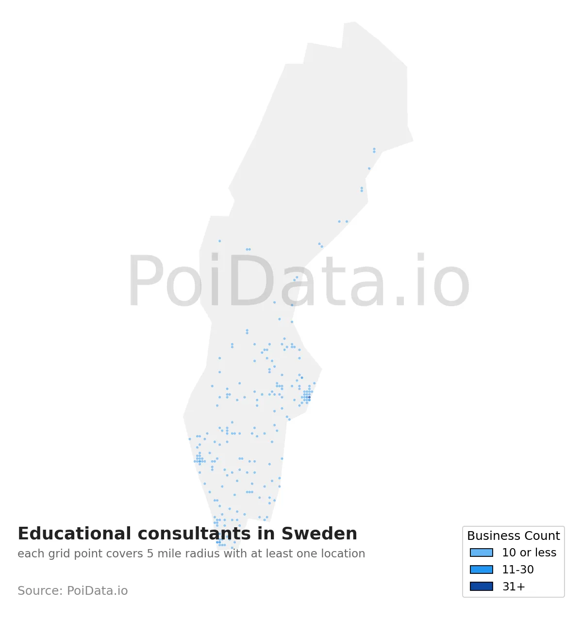Educational consultant density map for Sweden