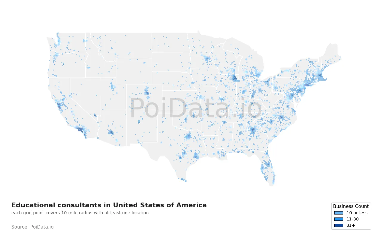 Educational consultant density map for United States