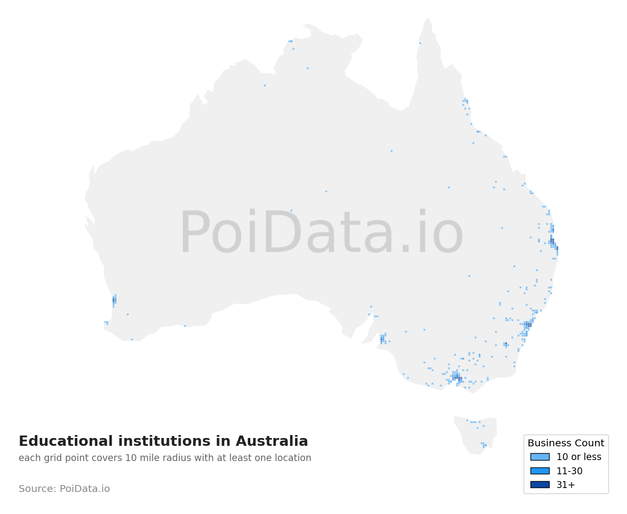 Educational institution density map for Australia