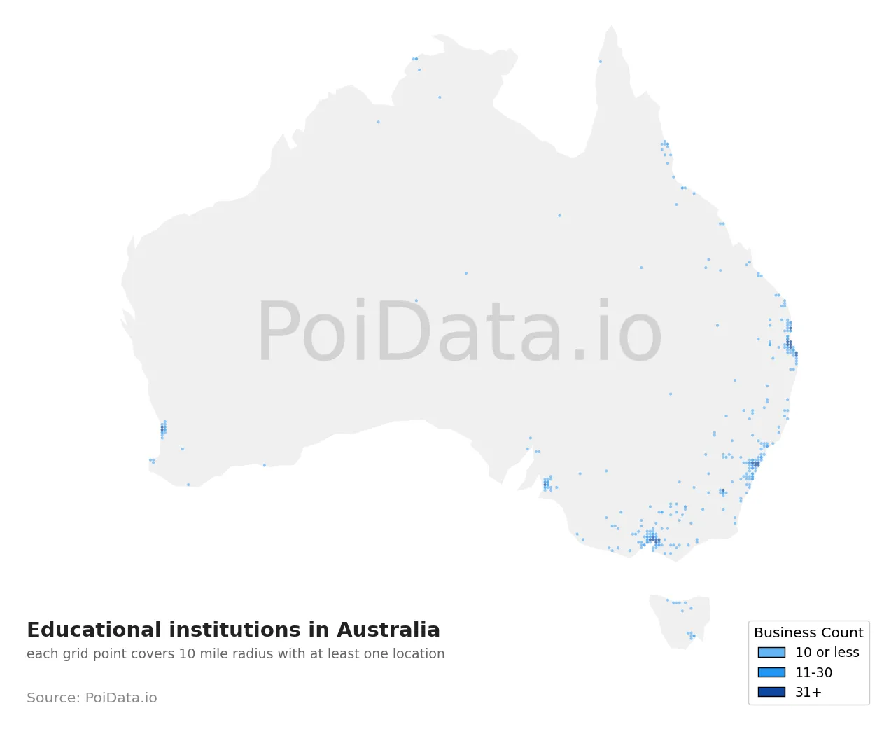Educational institution density map for Australia