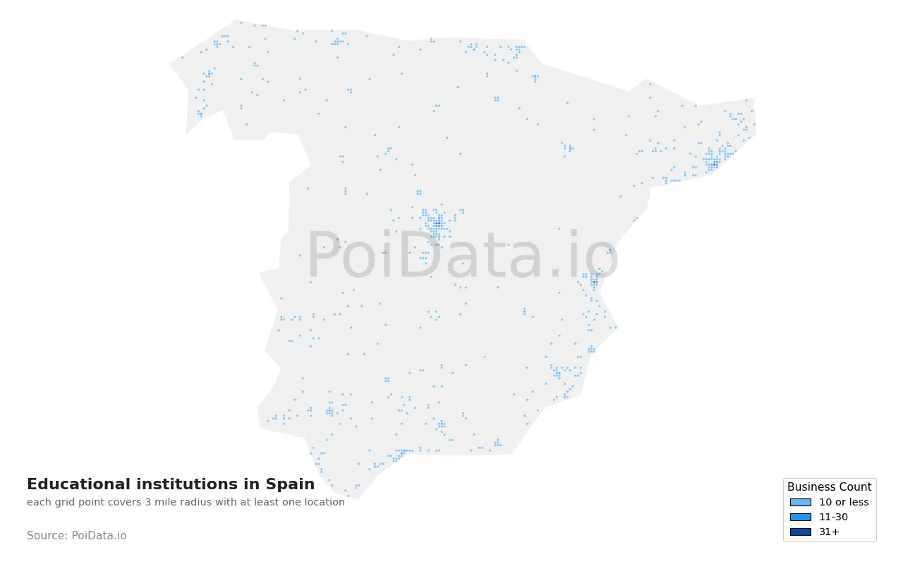Educational institution density map for Spain