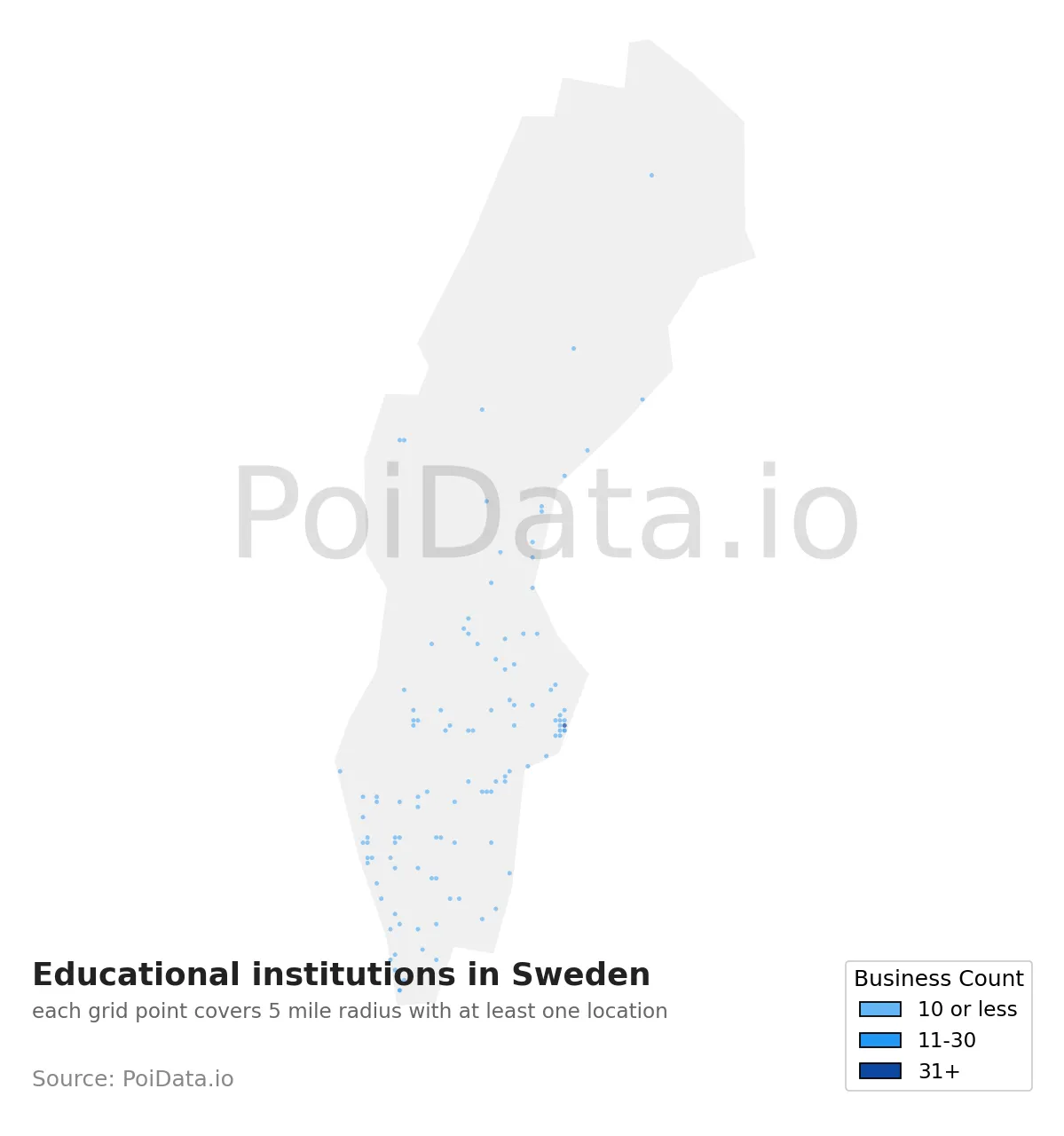 Educational institution density map for Sweden