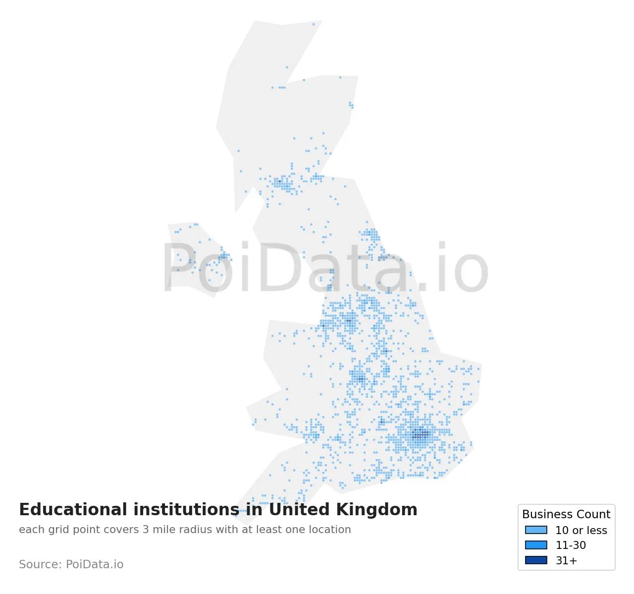 Educational institution density map for United Kingdom