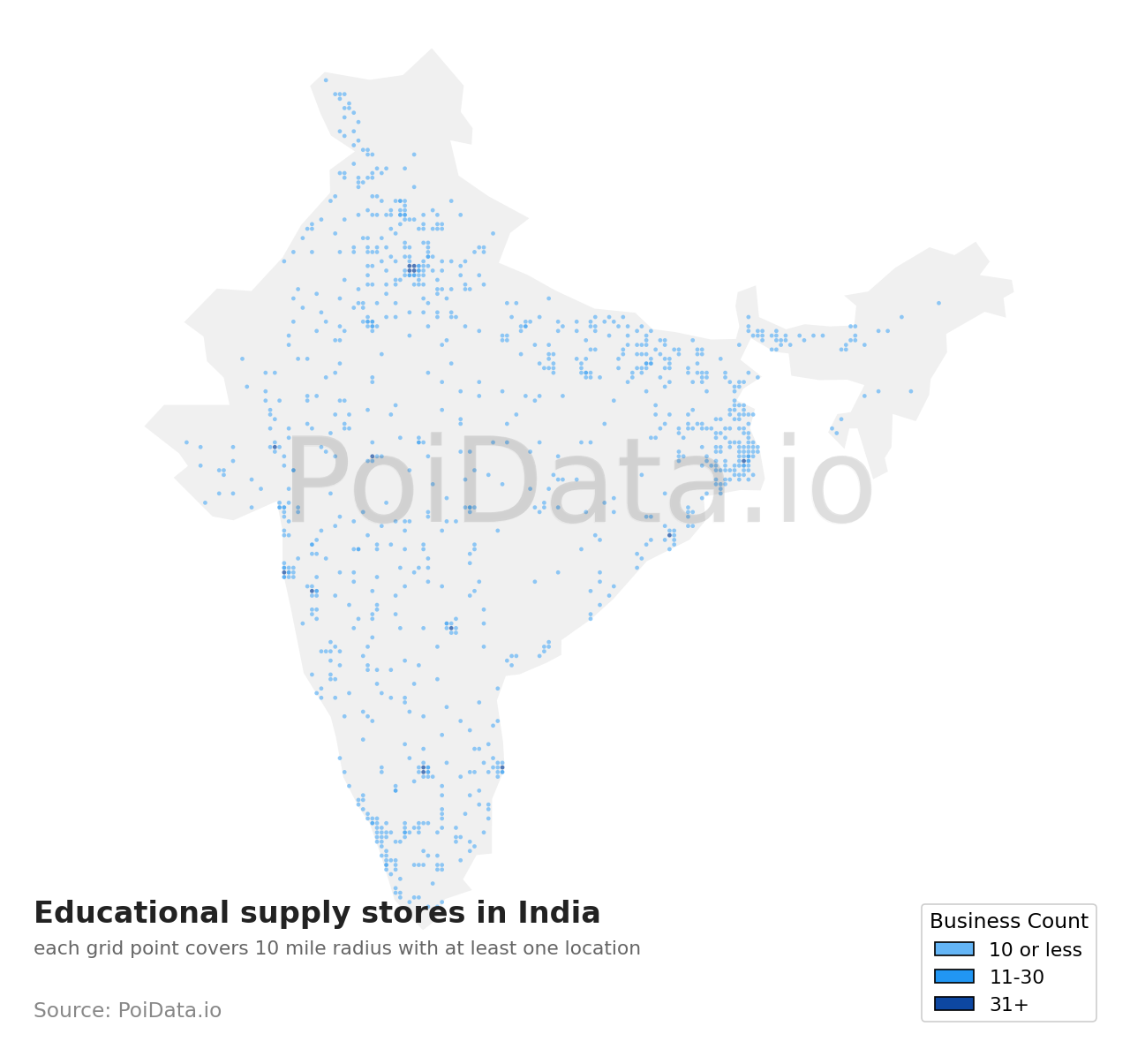 Educational supply store density map for India