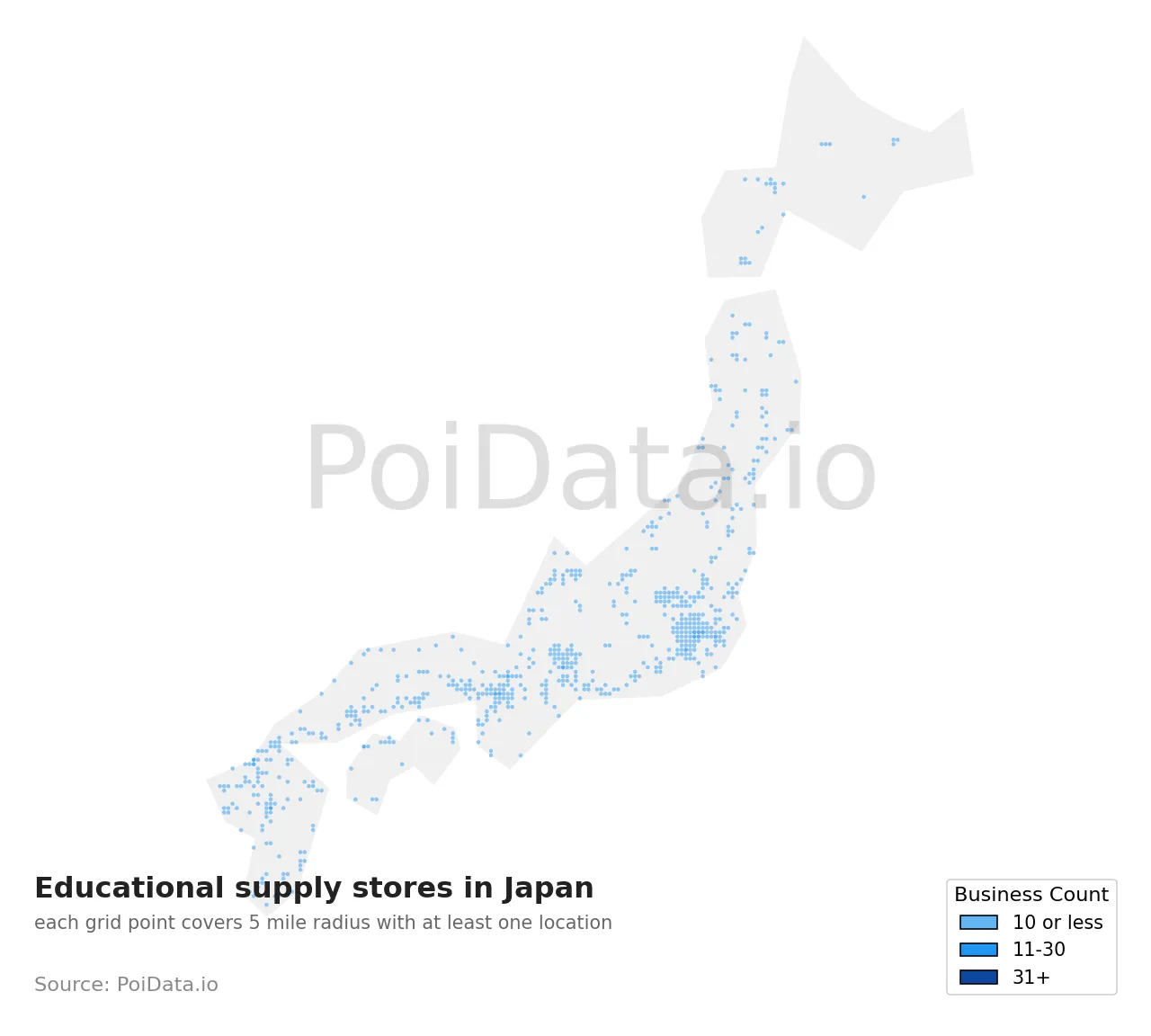Educational supply store density map for Japan