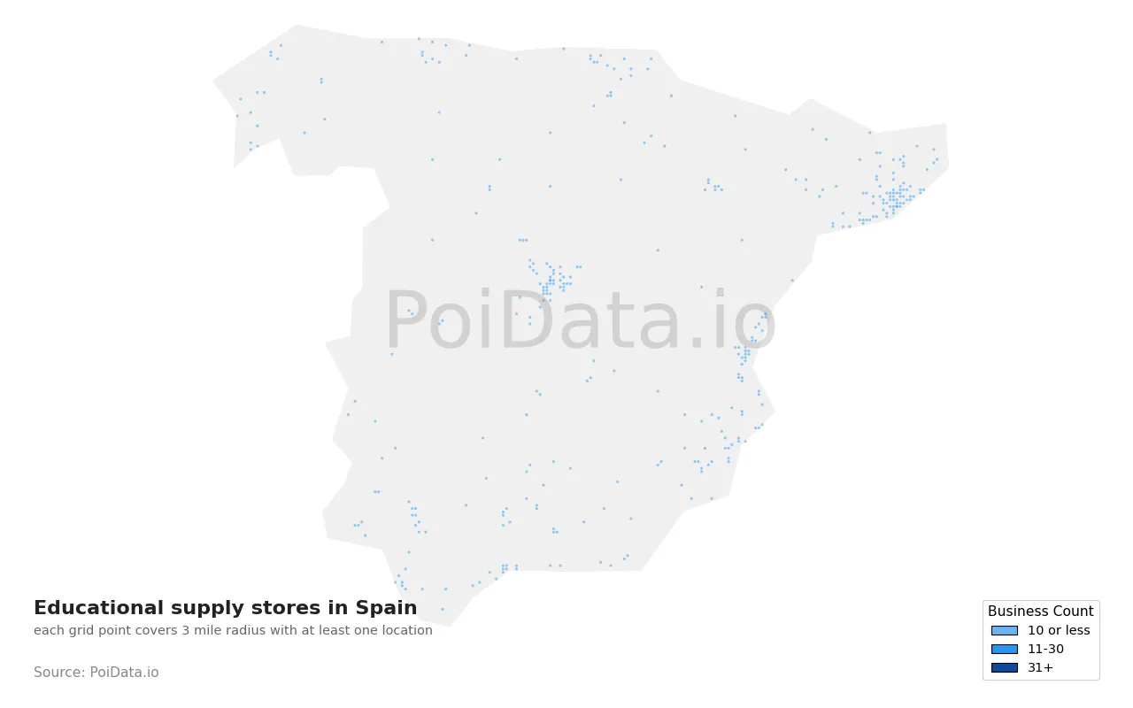 Educational supply store density map for Spain