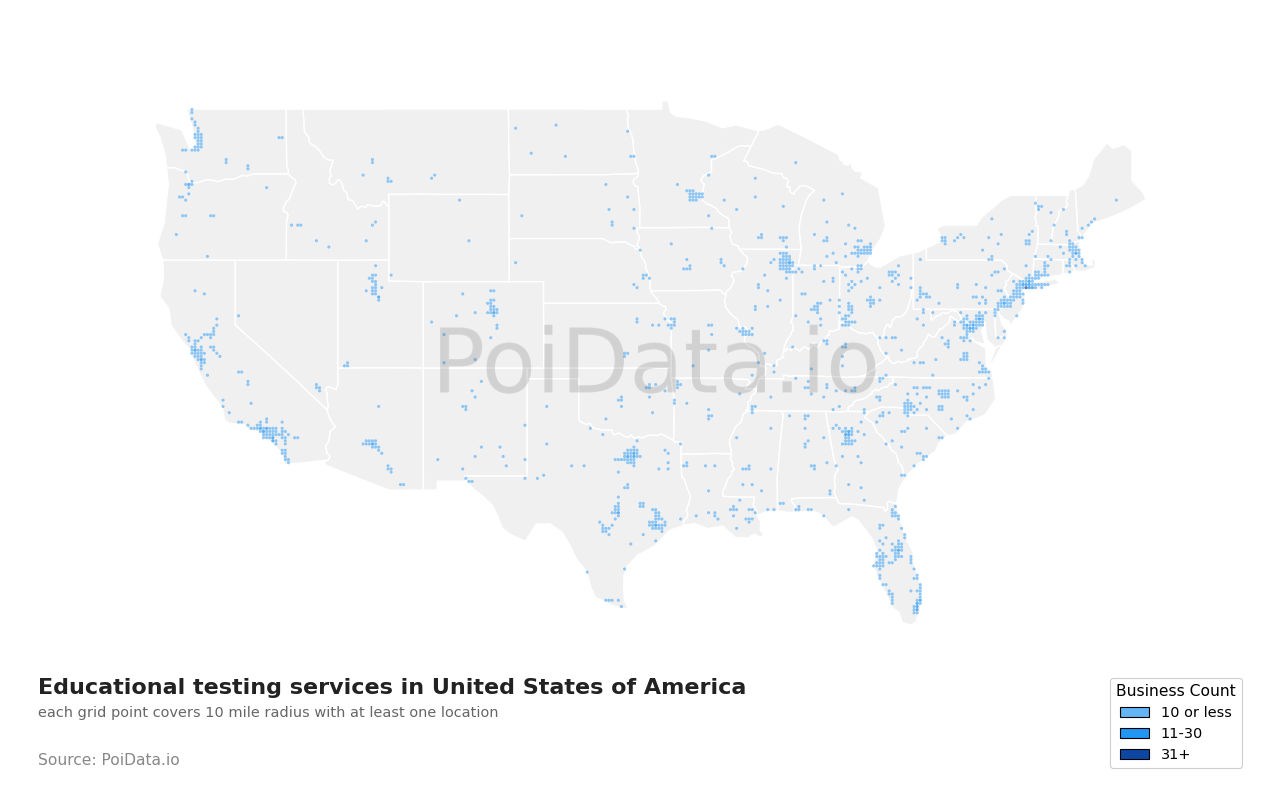 Educational testing service density map for North Carolina, United States