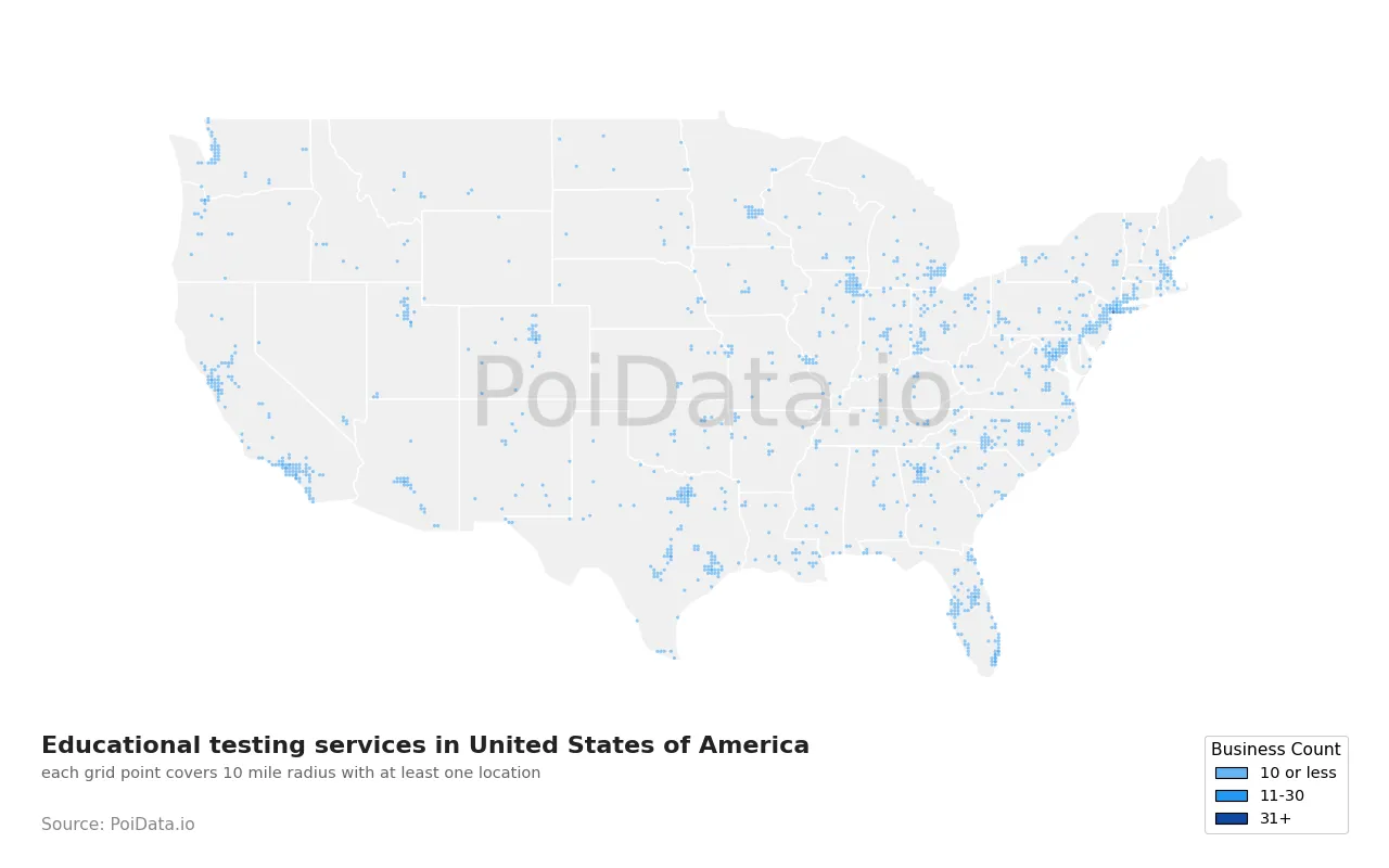 Educational testing service density map for United States