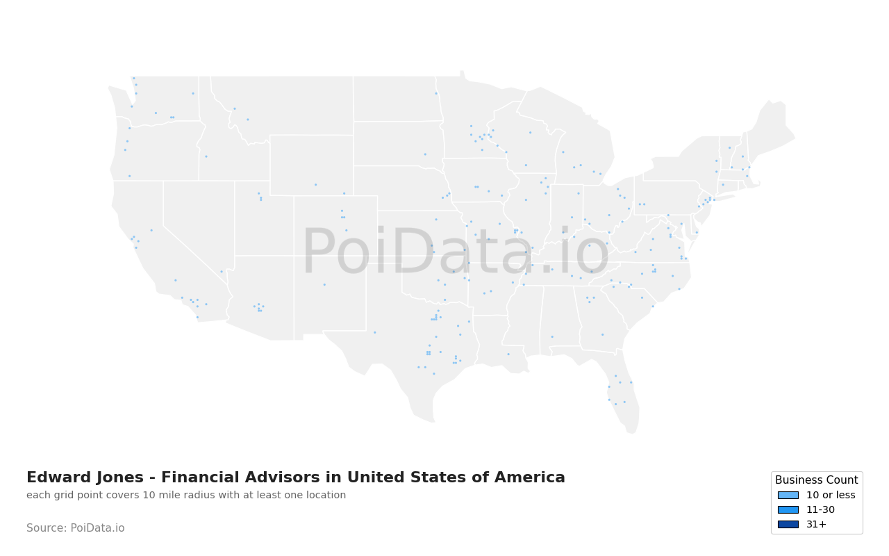 Edward Jones - Financial Advisor density map for United States