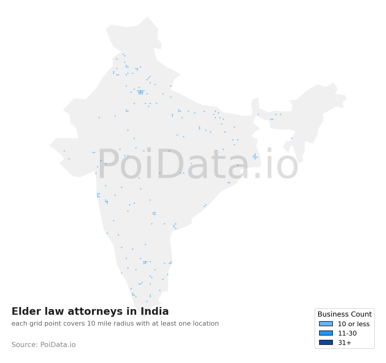 Elder law attorney density map for India