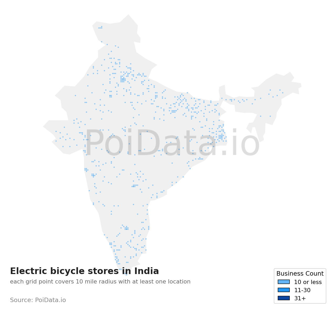 Electric bicycle store density map for India
