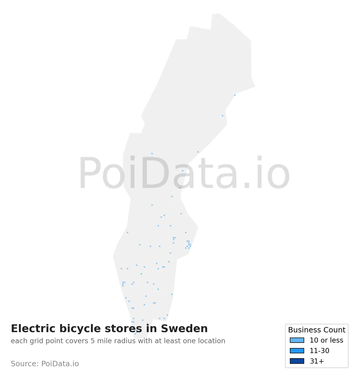 Electric bicycle store density map for Sweden