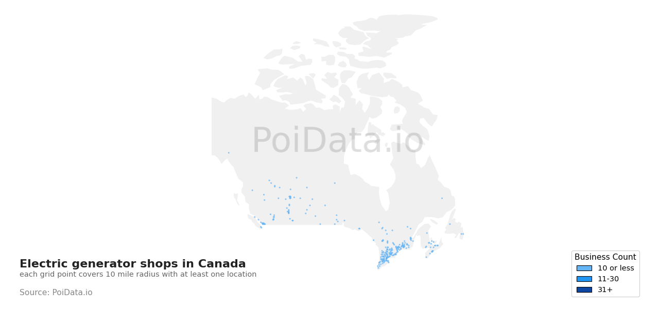 Electric generator shop density map for British Columbia, Canada