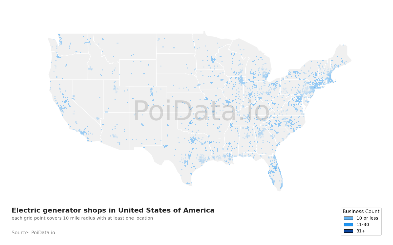 Electric generator shop density map for Pennsylvania, United States
