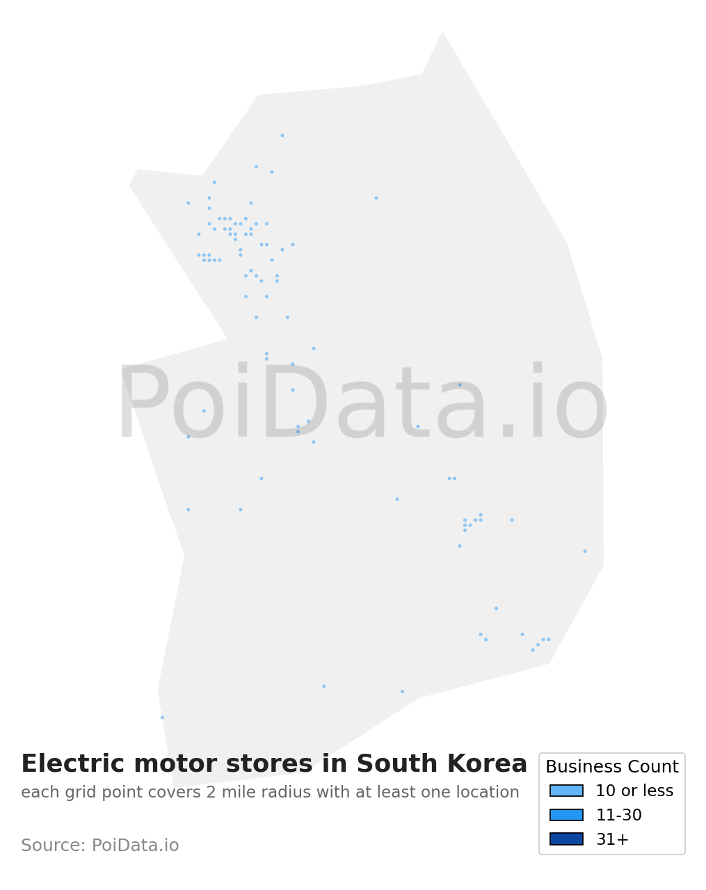 Electric motor store density map for South Korea