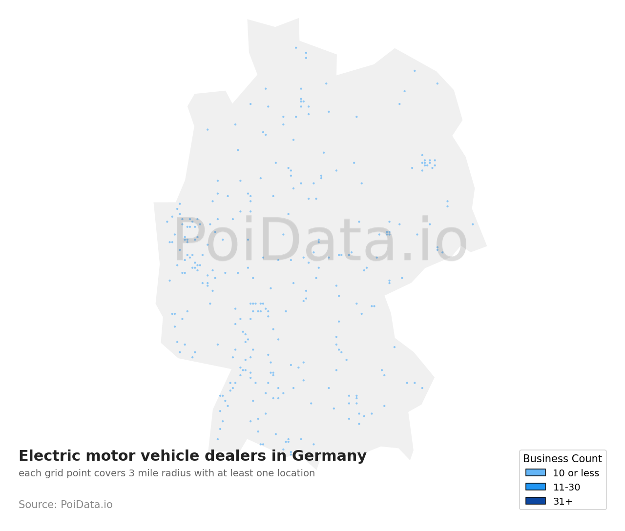 Electric motor vehicle dealer density map for Germany
