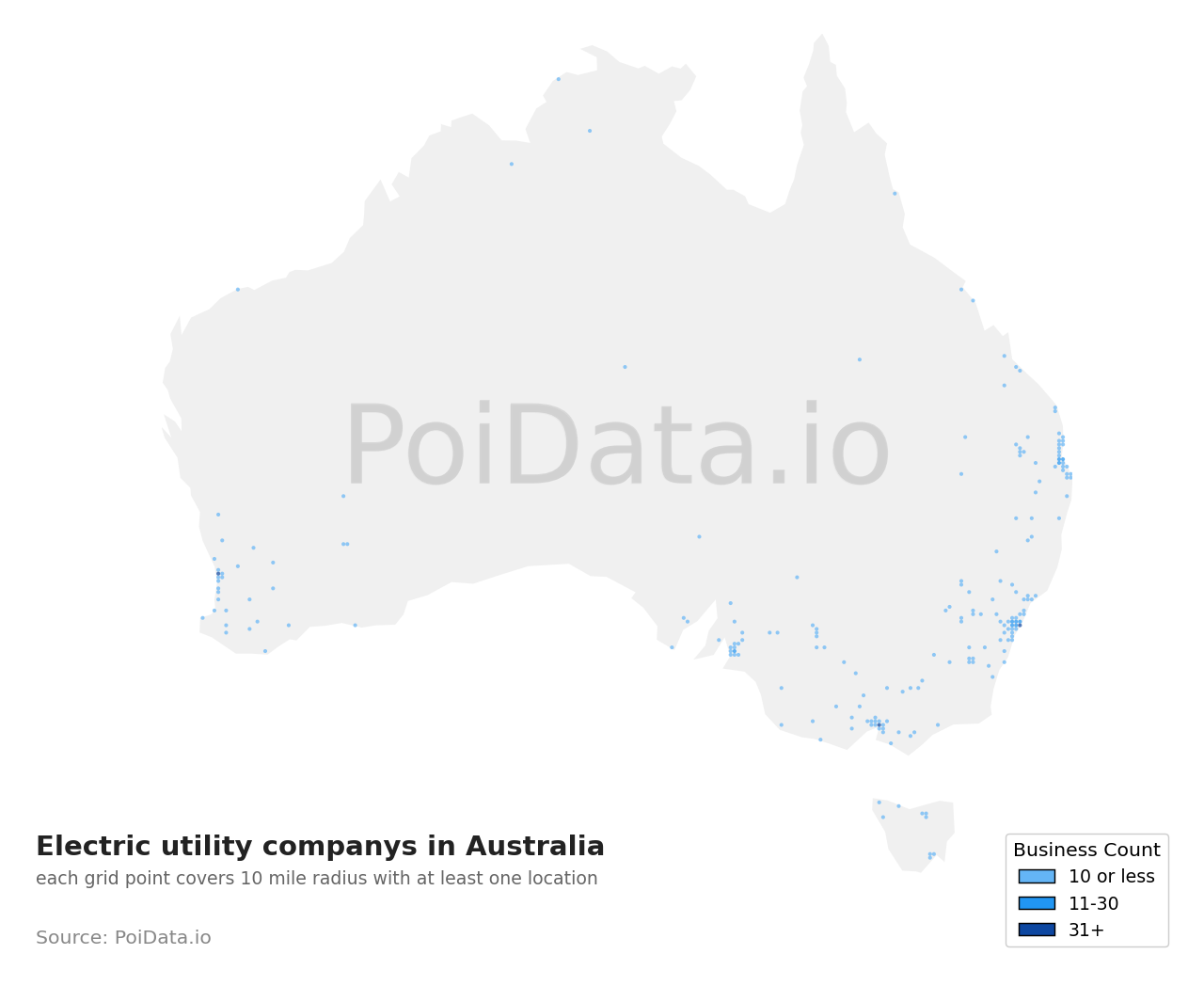 Electric utility company density map for Australia