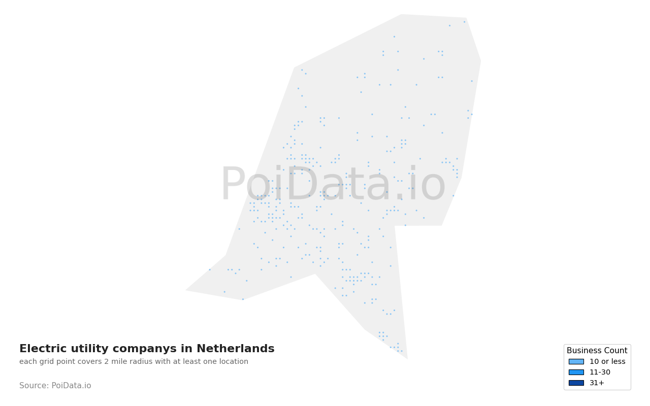 Electric utility company density map for Netherlands