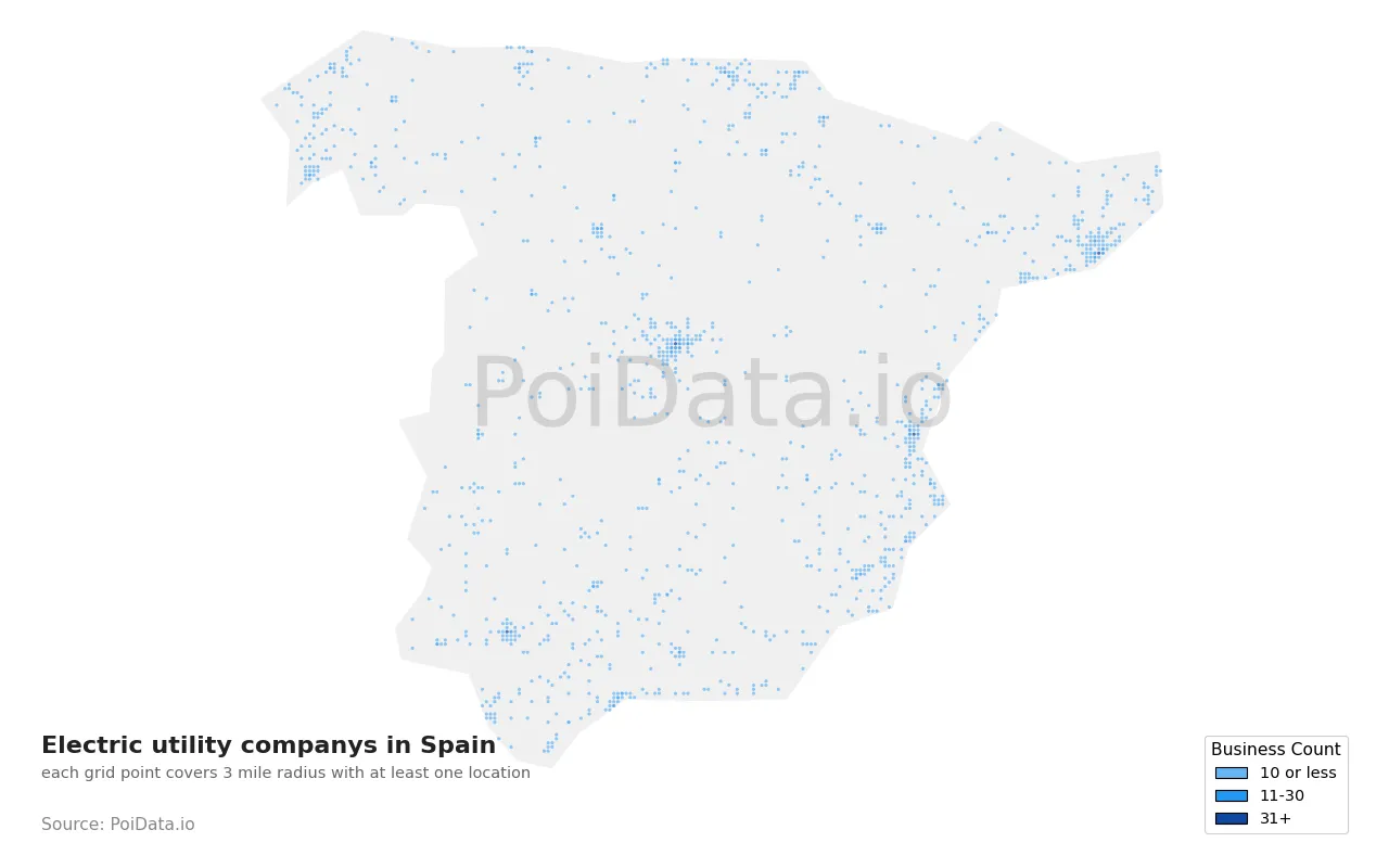 Electric utility company density map for Spain