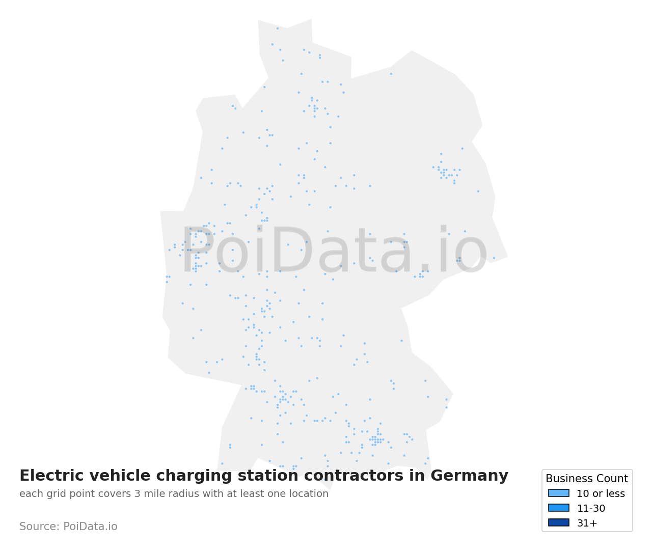 Electric vehicle charging station contractor density map for Germany