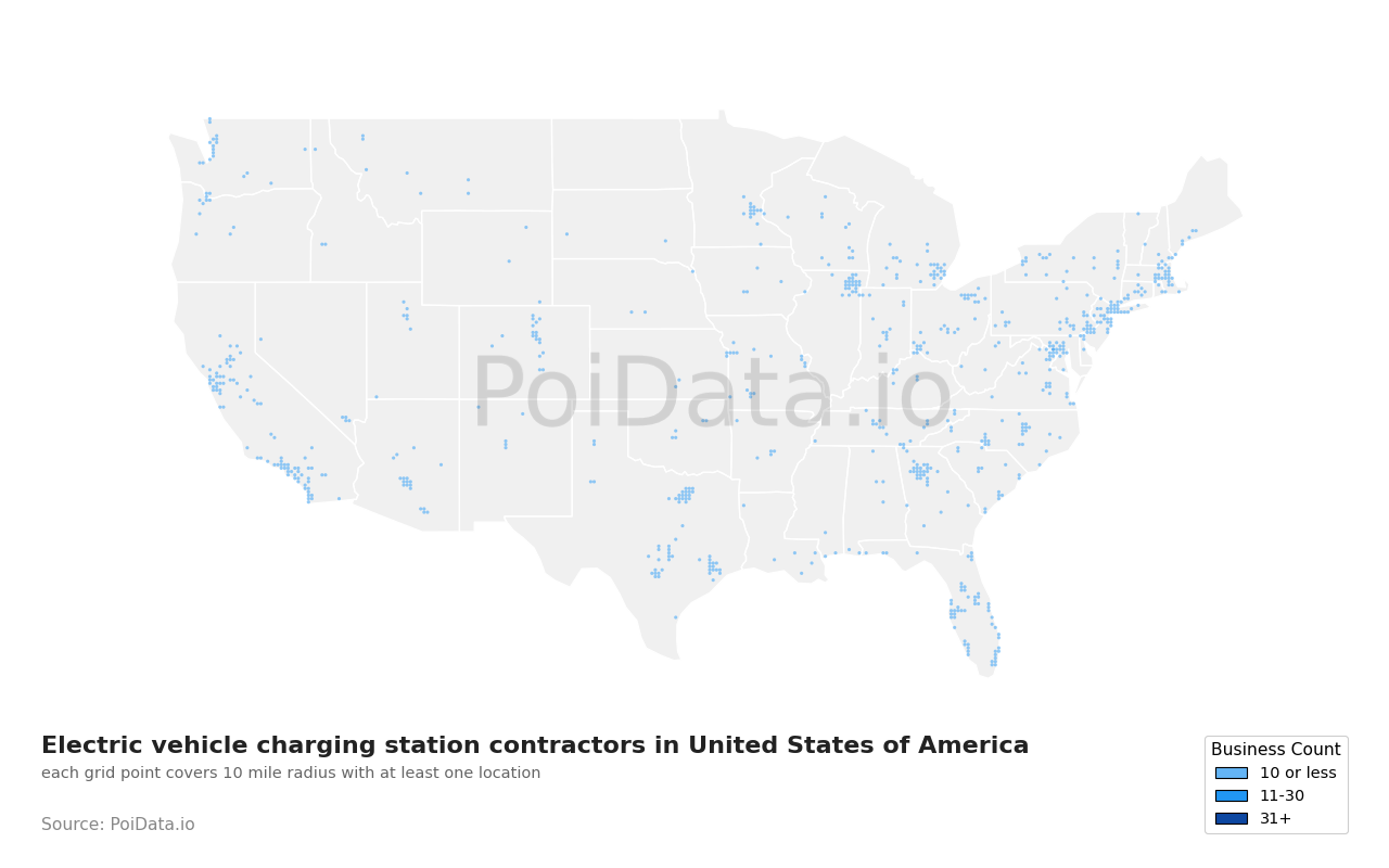 Electric vehicle charging station contractor density map for Maryland, United States