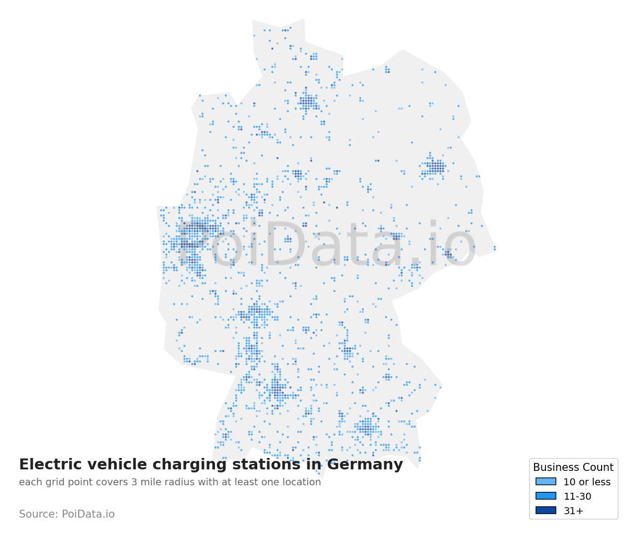 Electric vehicle charging station density map for Germany