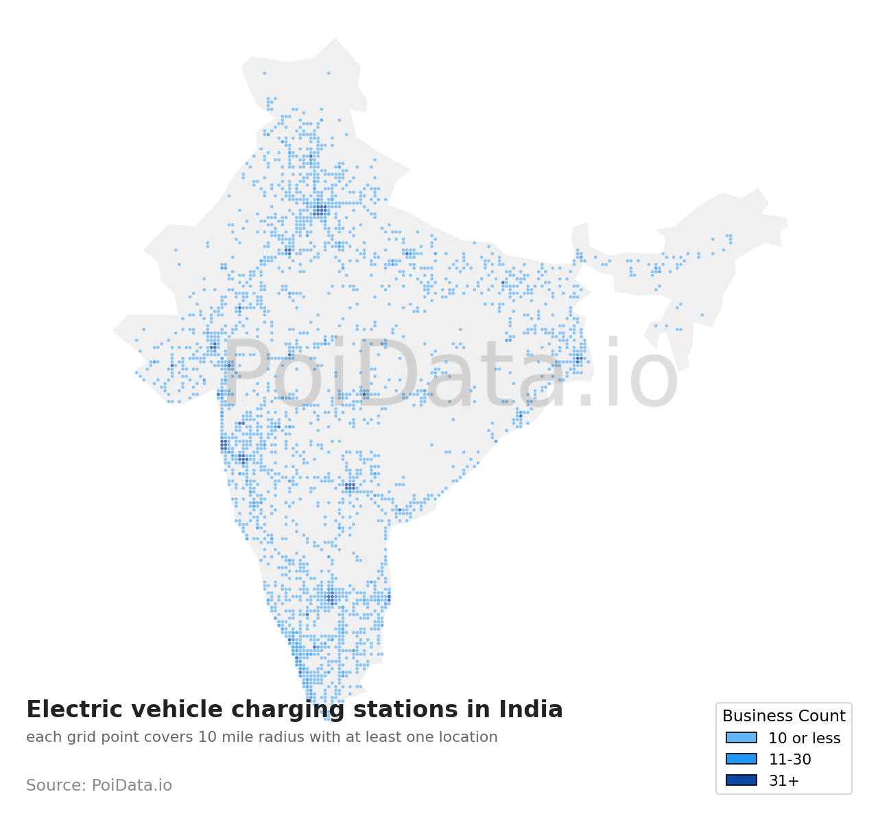 Electric vehicle charging station density map for India