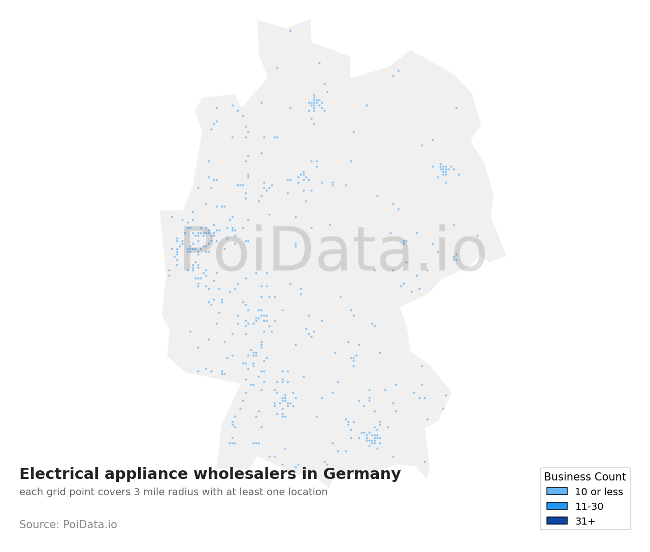 Electrical appliance wholesaler density map for Germany
