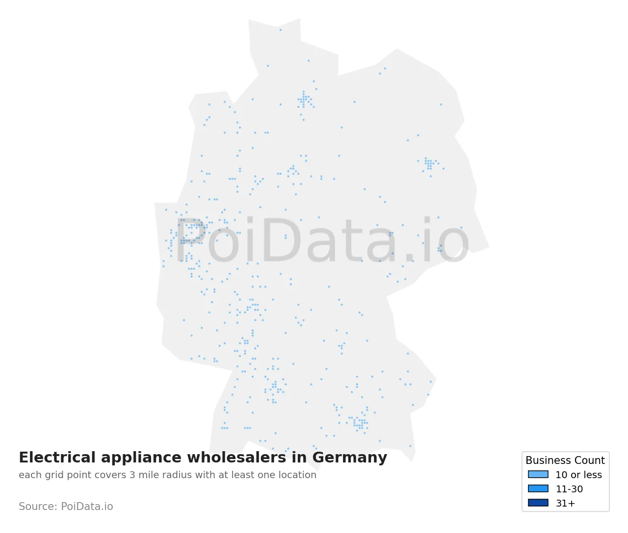 Electrical appliance wholesaler density map for Germany