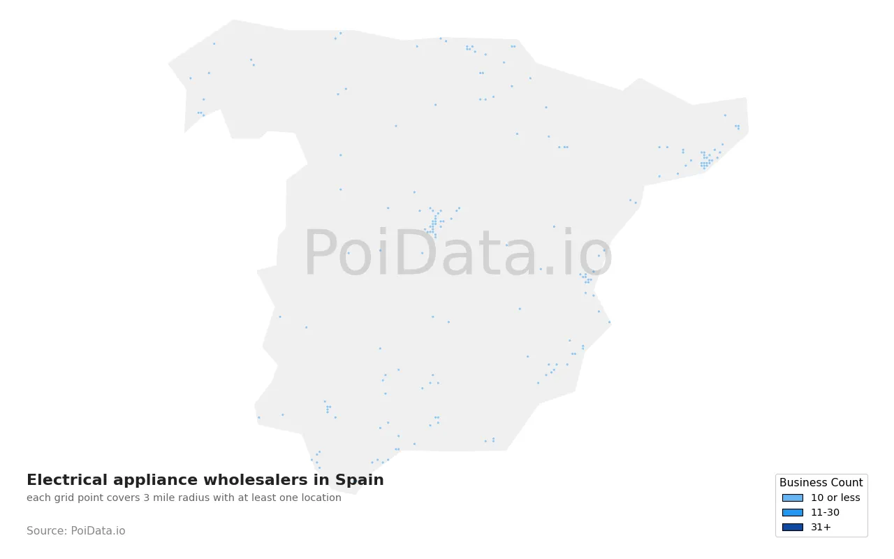 Electrical appliance wholesaler density map for Spain